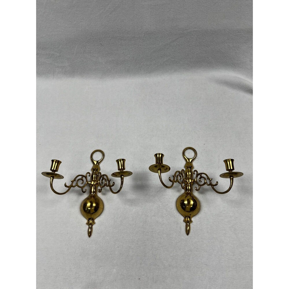 Vintage brass double wall sconces for 1” taper candles set of 2